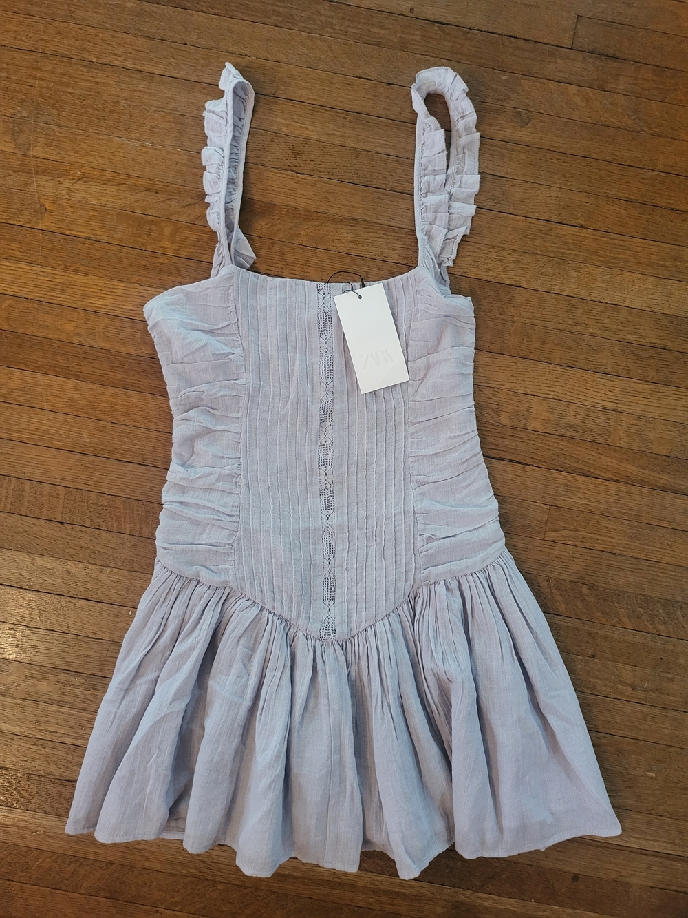 Zara Lavender Ruffle-Strap Mini Dress